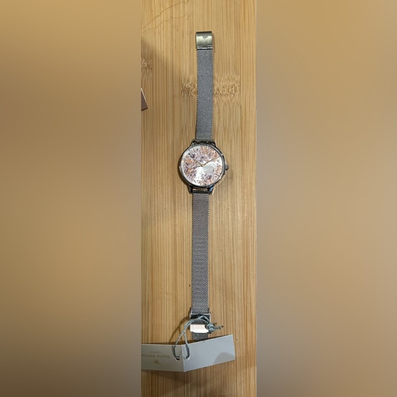 Olivia Burton Abstract Florals Watch With 34mm Silver Face & Silver MeshBracelet